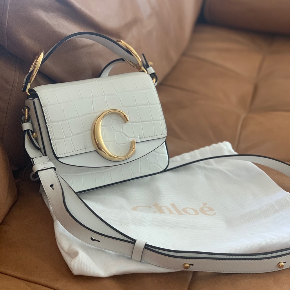 CHLOÉ Mini C Bag (White w/ gold hardware)